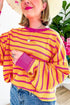 Stripe Trimmed Round Neck Drop Shoulder Loose Sweater
